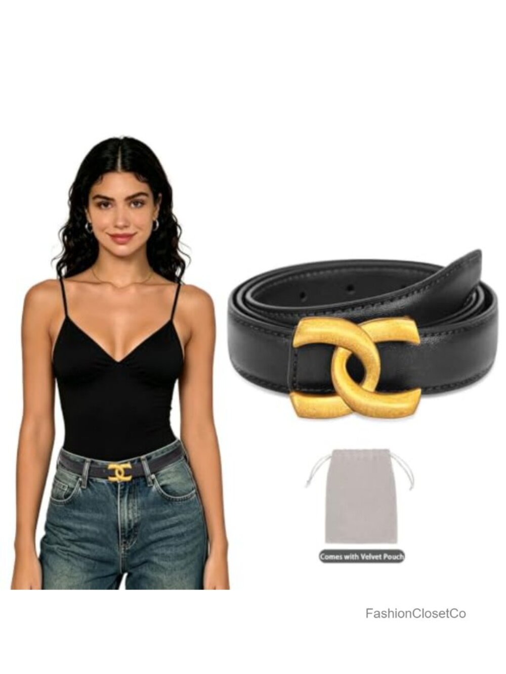 Leather Fashion Belt Classic Gold Buckle